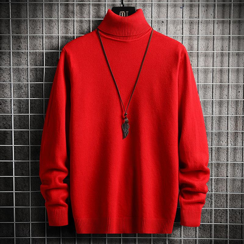 Men's Sweater Autumn and Winter High Collar Half High Collar New Slim Plus Velvet Thickening Warm Inner with Knitted Sweater