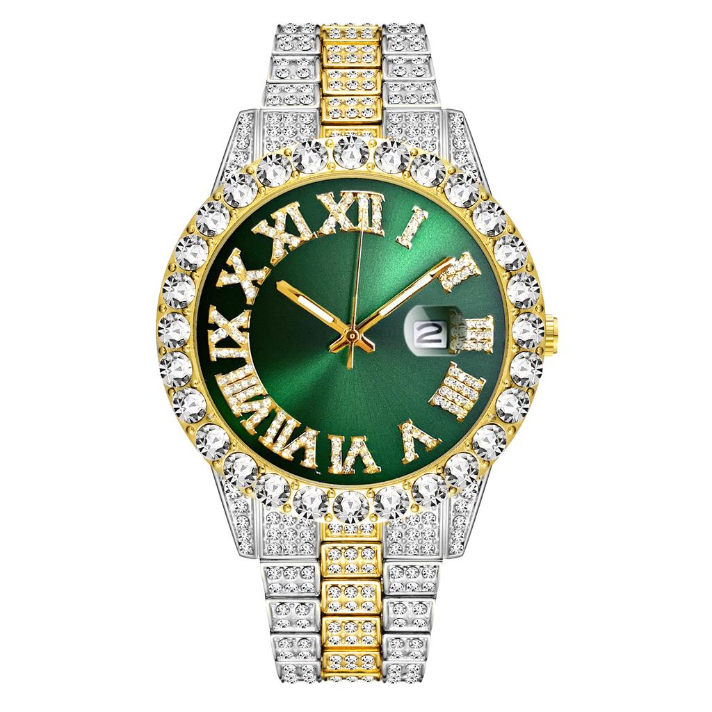 MISSFOX Iced Out Quartz Watch for Men Hip Hop Fashion Cool Bling Bling Diamond Luxury Watches Mens Stainless Steel Waterproof Luminous Wristwatch