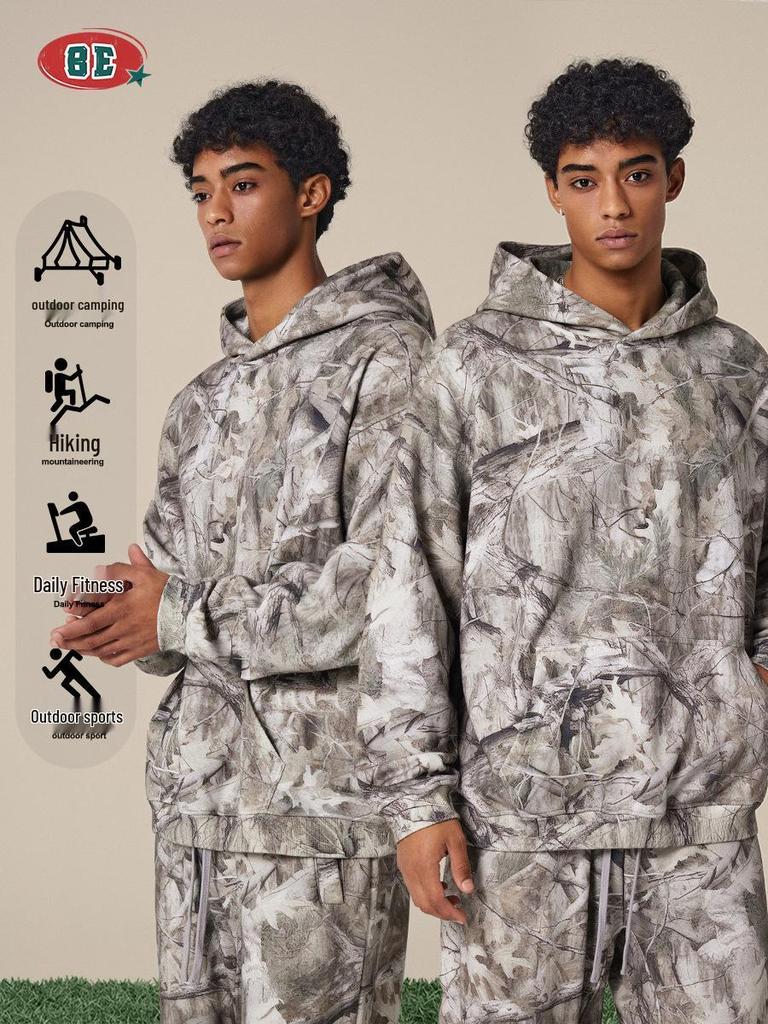 Men's Autumn 2025 Y2K Camouflage Hoodie - American Trendy Desert Tree Branch Design