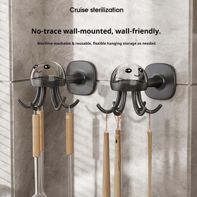 Estante de Almacenamiento de Pared de Plástico con Adhesivo Fuerte Capacidad de Carga Forma de Pulpo de Dibujos Animados Diseño de Seis Tentáculos Baño