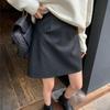 Women's PU Leather High-Waisted A-Line Skirt - Black Midi Skirt, Slimming Fashion for Autumn/Winter