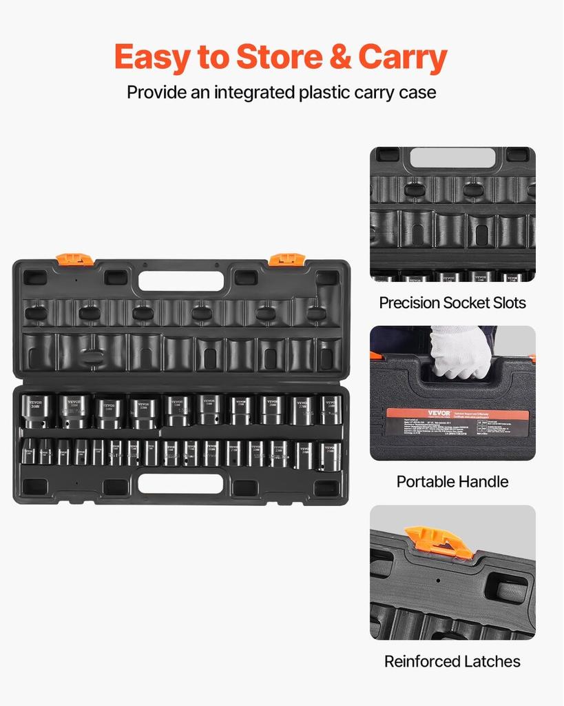Schlagschrauber-Steckschlüsselsatz 1/2 Zoll 26-teilig Schlagschrauber-Steckschlüssel, Flache Steckschlüssel, 6-Kant-Steckschlüssel, Robuste Konstruktion, CR-V, 1/2 Zoll Antrieb Steckschlüsselsatz Schlagschrauber
