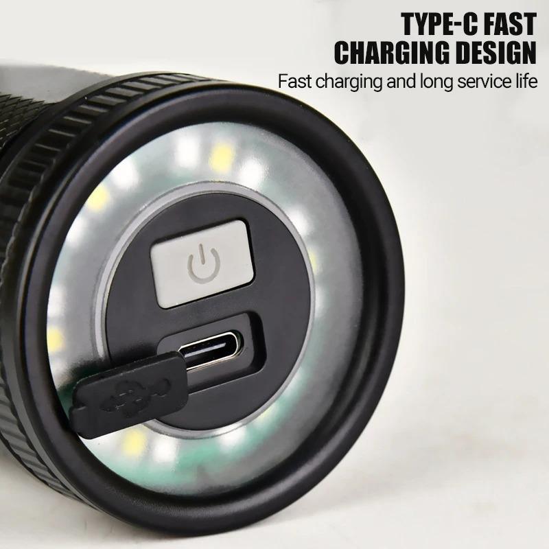 Powerful LED Flashlight Camping Torch ABS + Plastic Material Telescopic Zoom With Tail COB Floodlight Multiple Lighting Modes