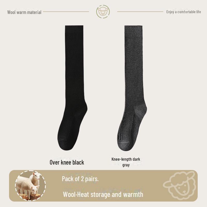 "Wool Thigh-High Socks, Double-Needle Stripes, Slim & Warm for Autumn/Winter"