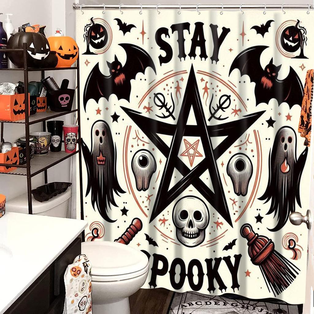 Halloween Skull Pattern Bathroom Shower Curtain With 12  Hooks Home Bathroom Decor And Accessories