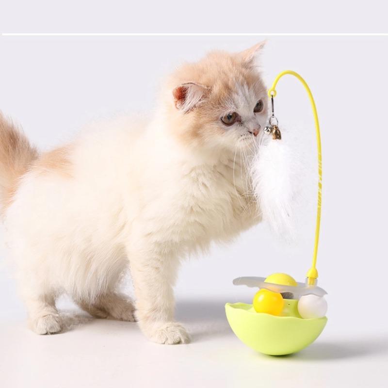 Neues Katzenspielzeug, interaktiver, bissfester Drehteller mit lustigen Federn, Katzenspielzeug mit Katzenminze für drinnen und draußen, Bewegung für Katzen und Kätzchen