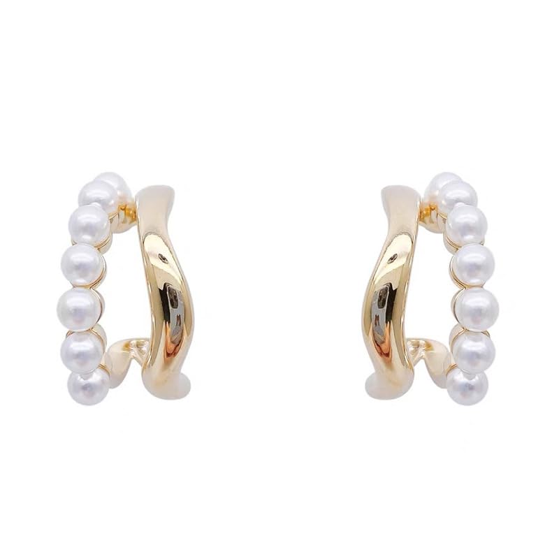 

ROSELLA earrings pearl ring hoop double series gold pearl 2 pieces for both ears ladies party going out Affordable price