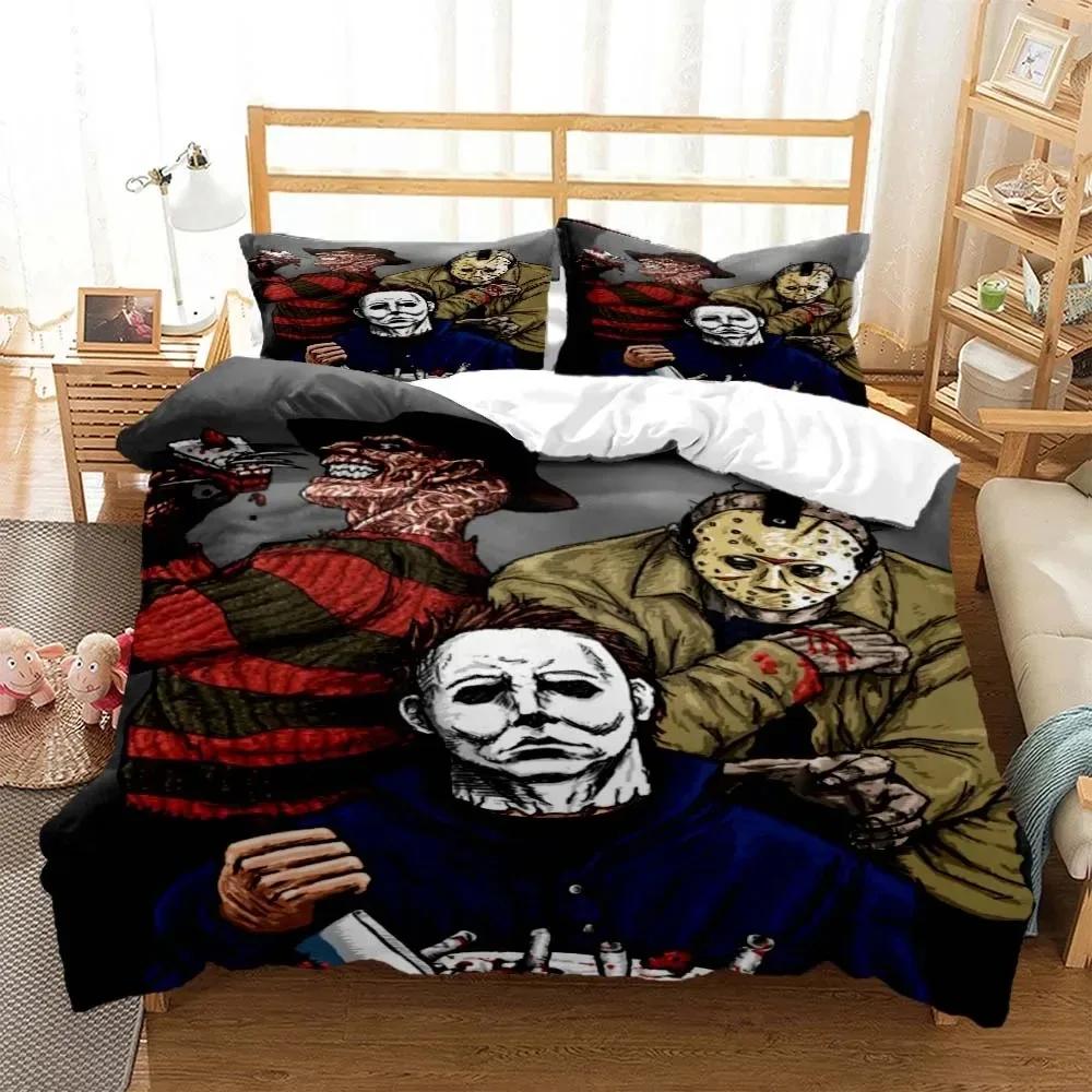 

Comforter Halloween Horror Movie Bedding Set Boys Girls Twin Queen Size Bed Kids Adult Fashion Home Textileextile Comforter (quilt)-EU Single(135*200cm)3pcs