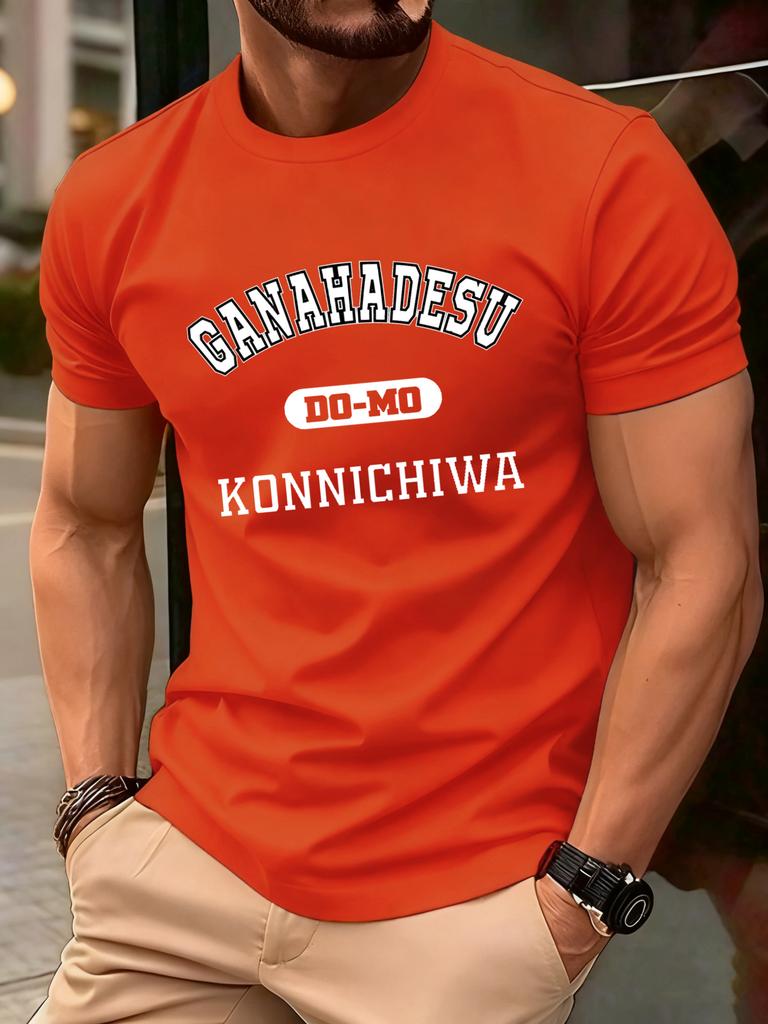 Ganahadesu Konnichiwa Print Short Sleeve For Men Cotton Fashion Crewneck TShirt AllMatch Soft Top Unisex Summer Loose T Shirt
