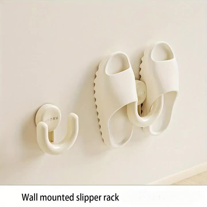 White Suction Cup Shoe Rack, Wall-Mounted Slipper Organizer for Bathroom and Shower, Practical Slipper Hook, Utility Hooks
