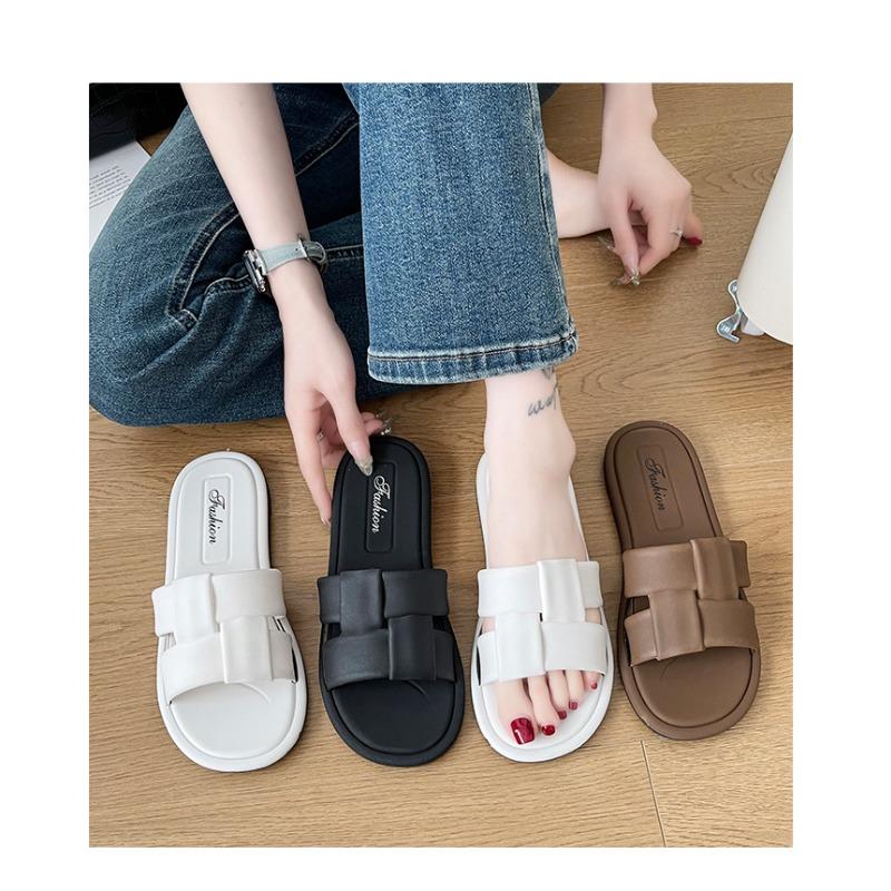 Women's Soft Leather Flat Slide Sandals Comfortable Open-Toe Casual Slippers for Daily Wear