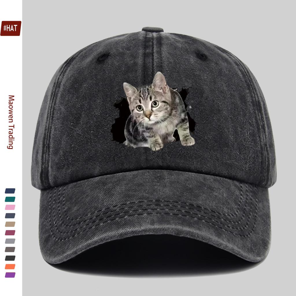 Pc  Kitten Design Printed Baseball Cap with Wall Hole Print Sun Hat Home Leisure Decorative Hat Comfortable and Lightweight D