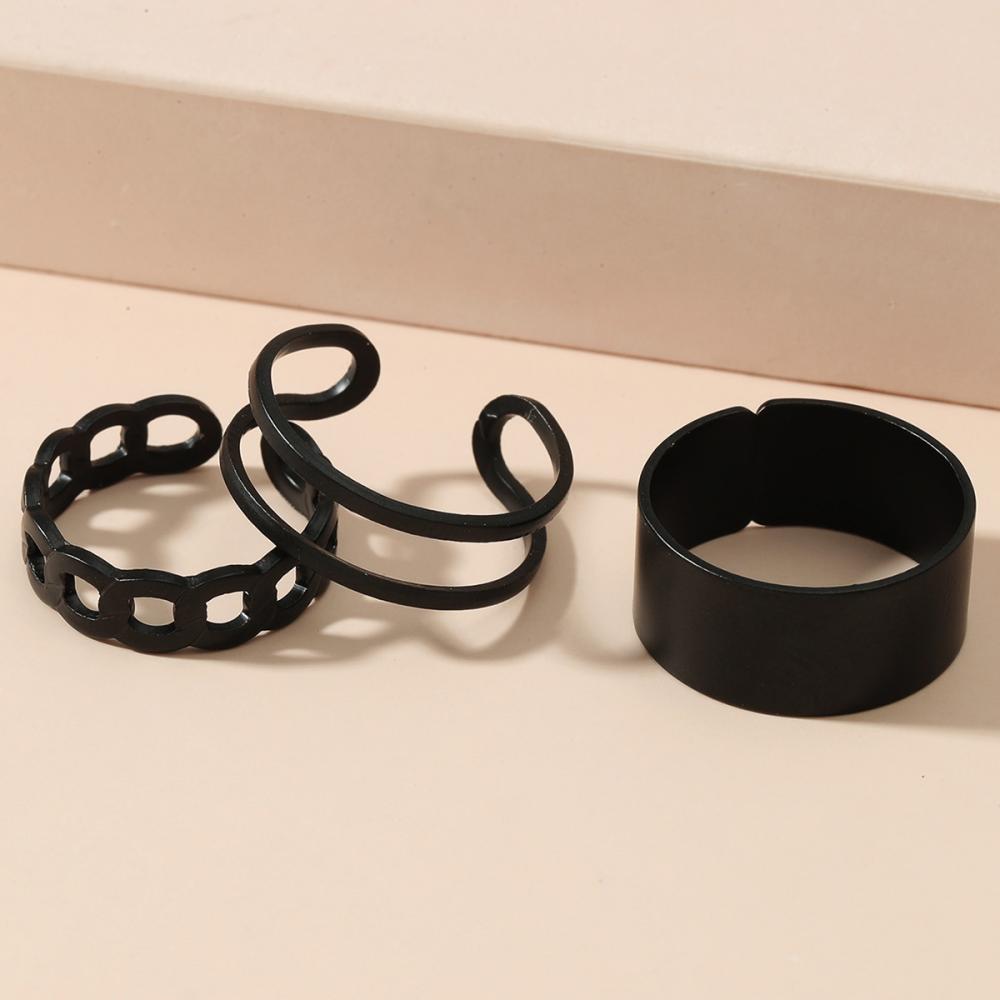 3pcs/Set Fashion Punk Ring Simple Design Vintage Black Color Joint Rings Sets for Women Jewelry Korean Version Joint Ring 2021