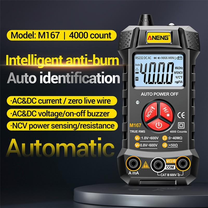 M167 Digital Mini Multimeter Tester Auto Multimetro True Rms Tranistor Meter With NCV Data Hold 4000counts NCV Flashlight