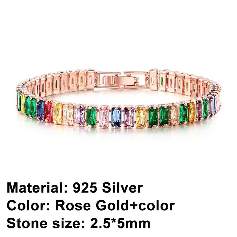 New 925 Sterling Silver Cubic Zirconia Square Rose Gold Bracelet Luxury Fashion Lady Exquisite Engagement Wedding Jewelry Gift