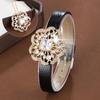 Flower-Shaped Leather Bracelet with Square Zirconia, High-End Pure Copper Women's Accessory