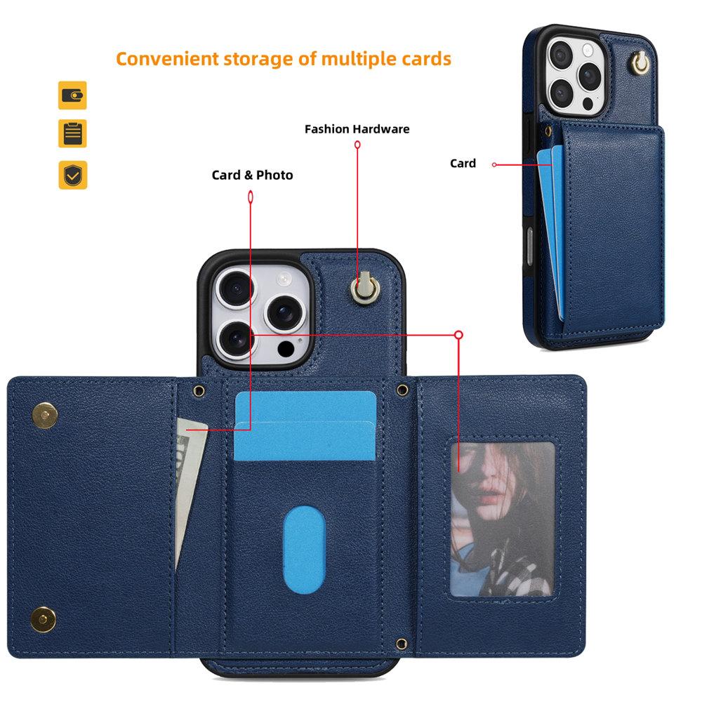 Karty Stand Slot Portfel Crossbody Etui na Telefon Dla iPhone 16 15 14 Plus 13 12 11 Pro Max 7 8 Skórzany Długi Sznurek Pokrowiec