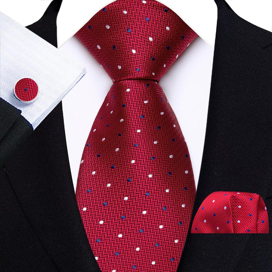 Red Striped Paisley Solid Floral Wedding 8CM Tie For Men Design Mens Necktie Hanky Cufflink Set For Daily Wear Business Party