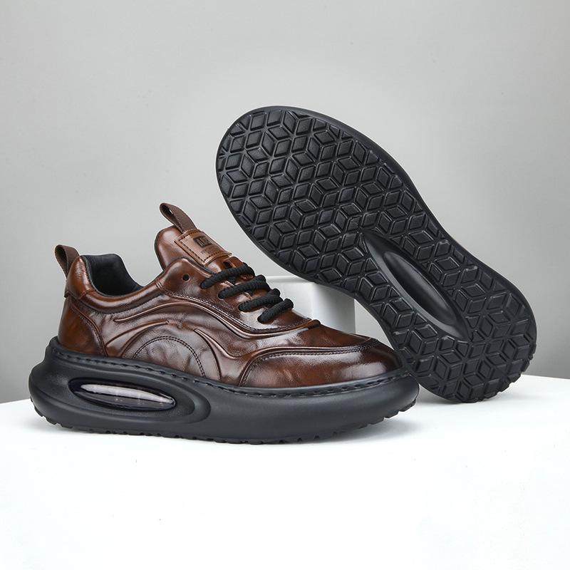 Men's Trendy Leather Mid-Top Height-Boost Sneakers for Autumn/Winter