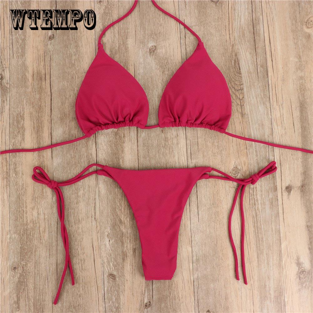 WTEMPO Women Bandeau Bandage Beachwear Swimsuit Bikini Set Push-Up Brazilian Swimwear