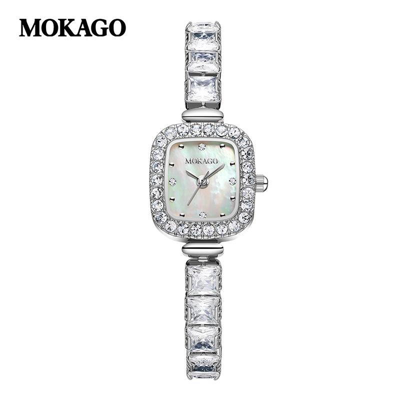 Mokaka Women s Square Rhinestone Watch with Mother-of-Pearl Dial