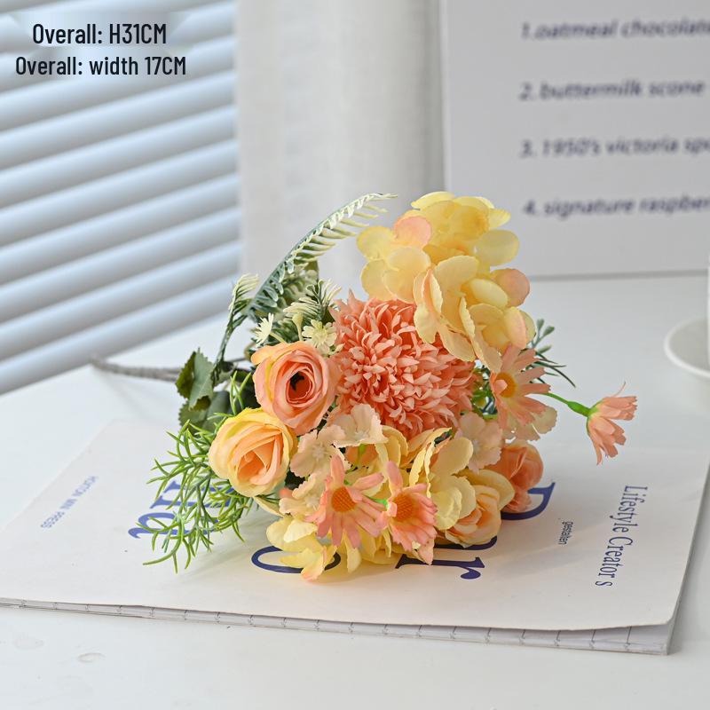 Single Stem Silk Rose Bouquet with Plastic Handle for Wedding Decoration