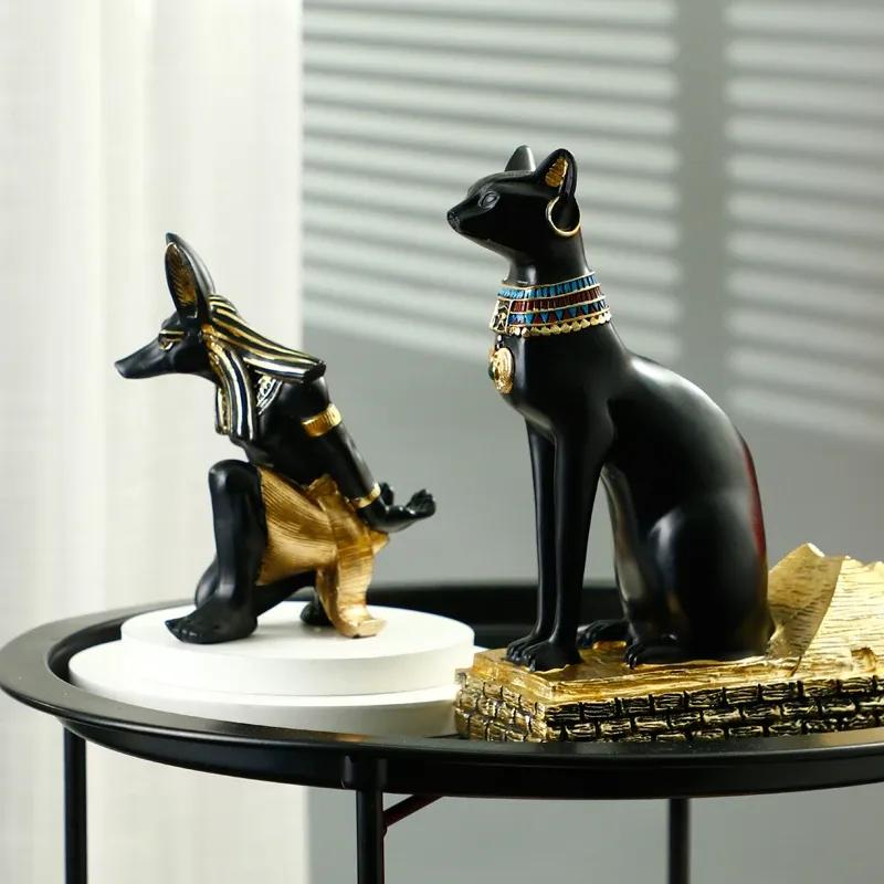 Resin Wine Rack Holders Egypt Anubis Statue Bestet Figurines Animal Wine Holder Desktop Office Kitchen Living Room Home Decor