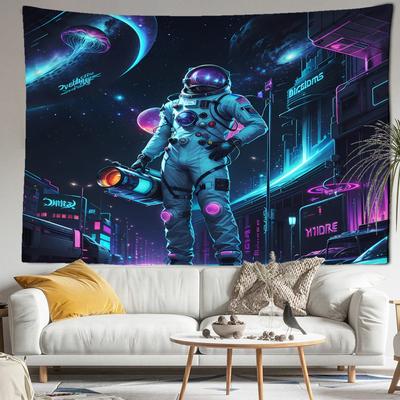Neon Street Astronaut Tapestry Wall Hanging Psychedelic Minimalist Art Hippie Tapiz Mysterious Home Decor Background Fabric