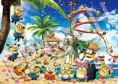 Epoch 500-Piece Jigsaw Puzzle Minions Beach Party (38x53cm) 06-510s with Glue, Spatula, and Score Ticket