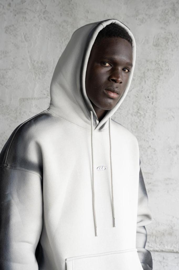 Men's Handmade Hooded Sweatshirt, Brushed, with Spray Effect - Cosmic Gray