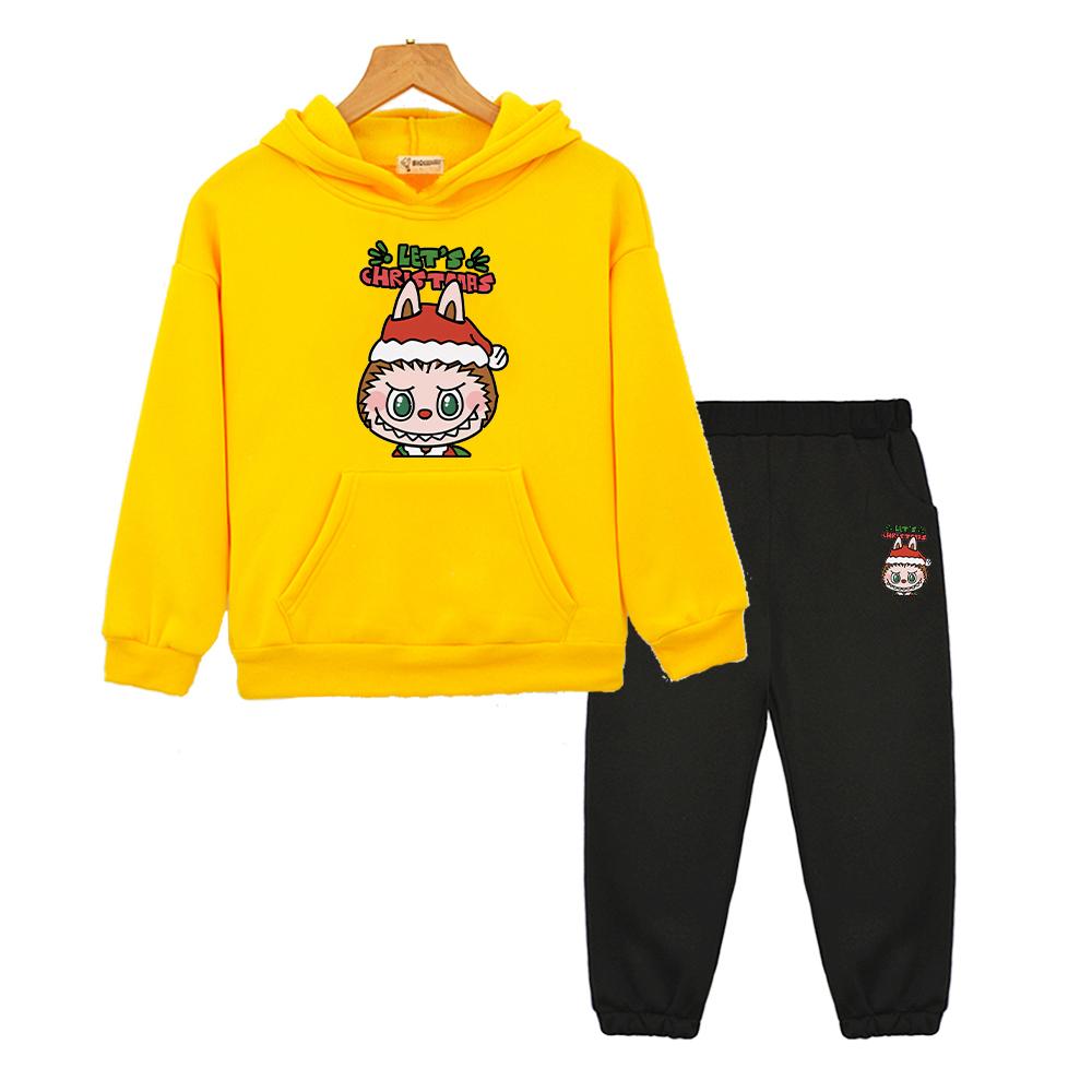 labubu  2pcs pullover+pants Cartoon Jacket Kawaii  boys girls Hooded Sets Anime hoodie Fleece sweatshirt  kids boutique clothes