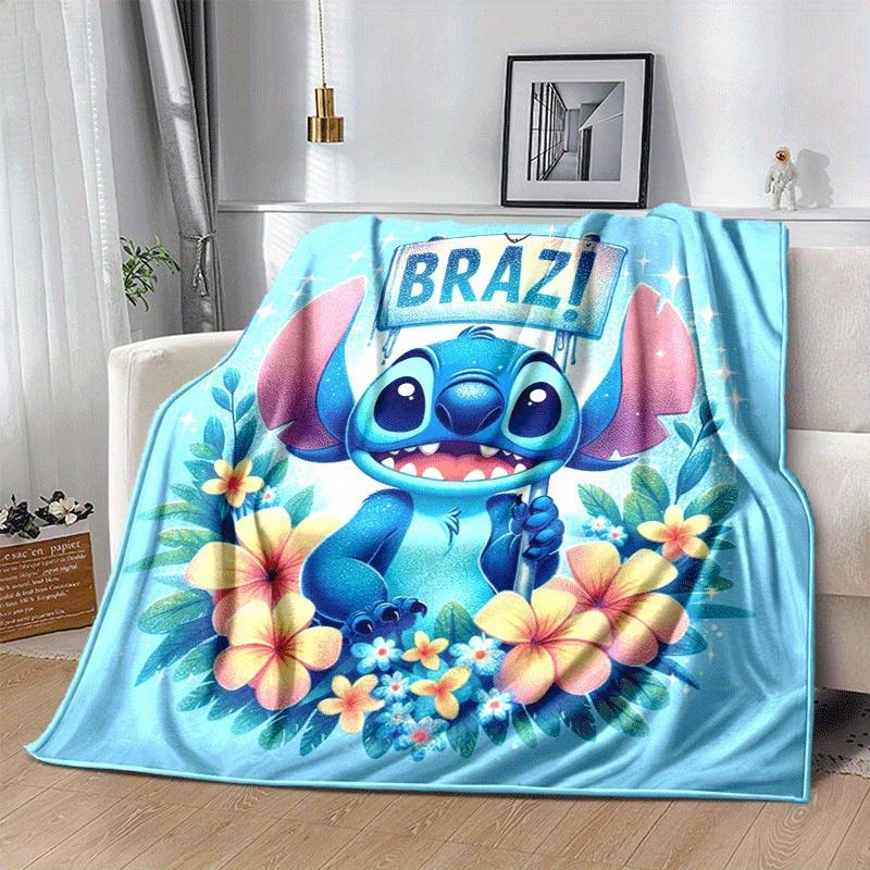1pc Stitch Flowers Printing Blanket - Soft, All-Season Throw for Office Blanket,Personalized Gift with Adorable Cartoon Design