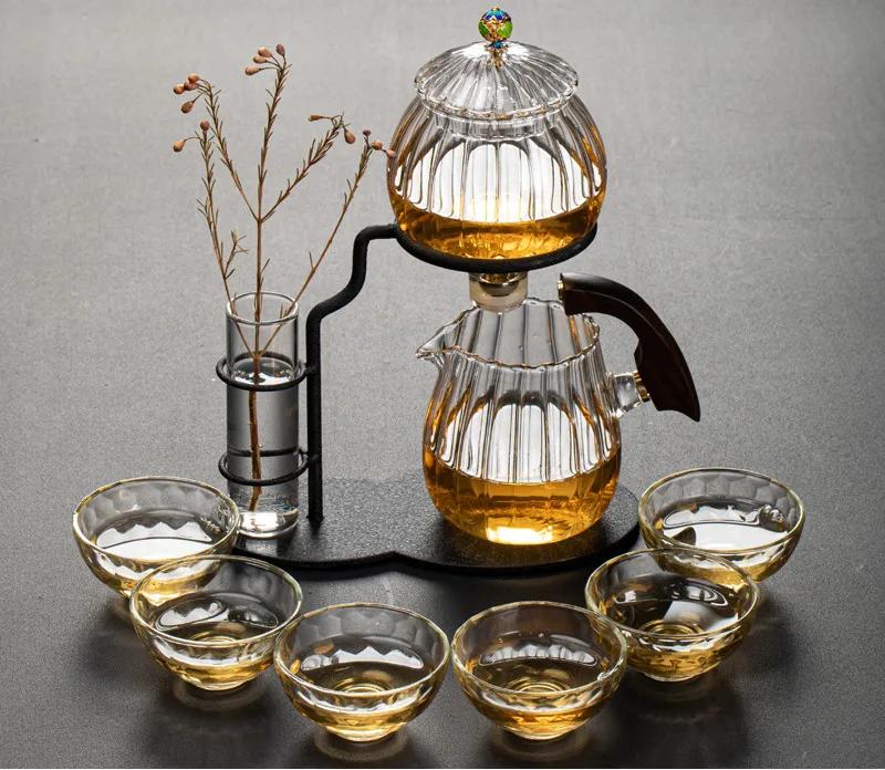Creative Flower Arrangement Teapot Glass Lazy Automatic Tea Making Household Pu'er Scented Kung Fu tea Tea Set Infuser Drinking