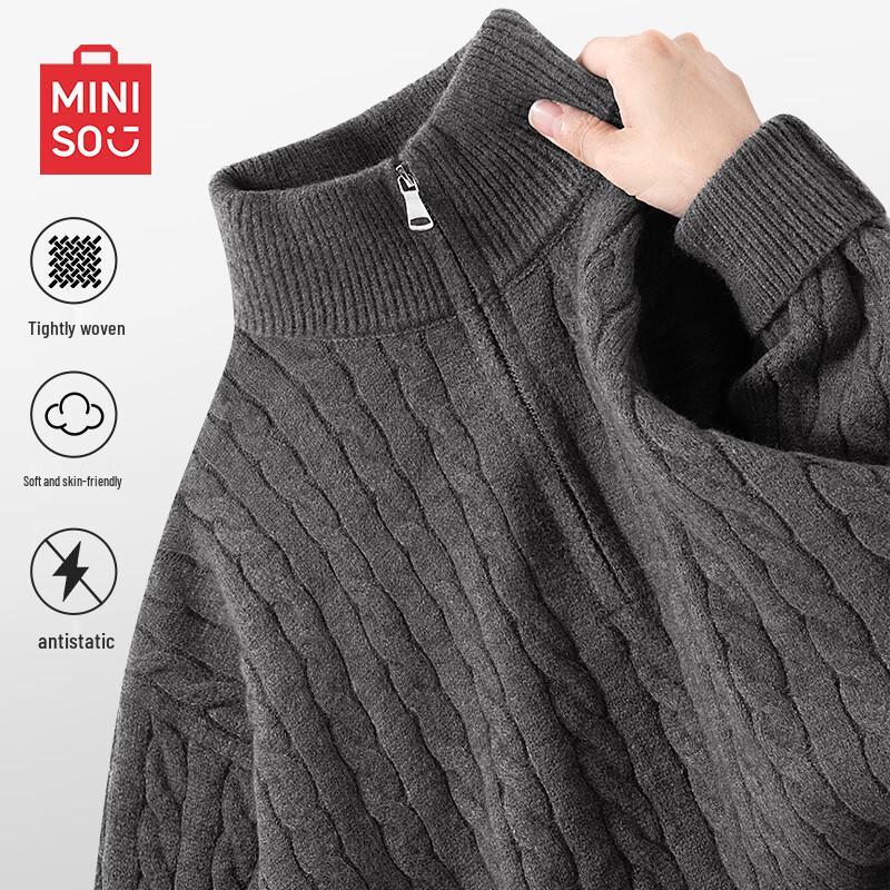 

MINISO Men s Stand-Collar Cable Knit Half-Zip Pullover 2XL
