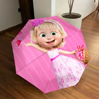 1 pièce Parapluie Pliant Automatique Masha et l'Ours, Conception Pliable Portable, Accessoire Extérieur Décontracté L1127109