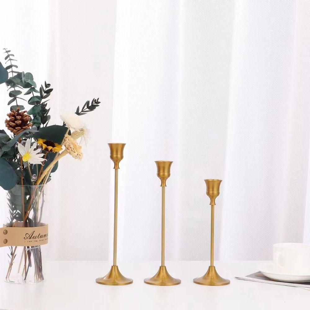 3Pcs Gold Plated Metal Candlestick European Style Tabletop Candle Holder  Party Decoration