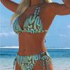 The New European and American Split Printing Splicing Neck Women's Split Swimsuit Bikini Suit Is Sexy