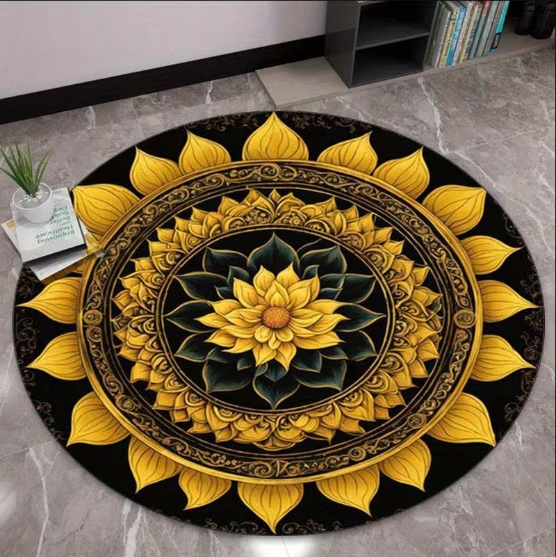 Elegant Sun Flower Round Rug Carpet Floor Mat Door Mat Entrance Mat for Home Decoration Living Room Decoration