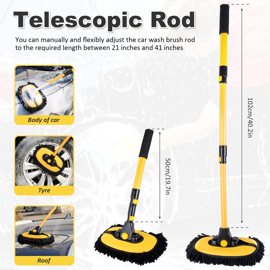 Car Wash Mop Car Cleaning Brush 40 Inch Long Handle Anti-Scratch Can Rotate 90° Car Detailing Cleaning Tool