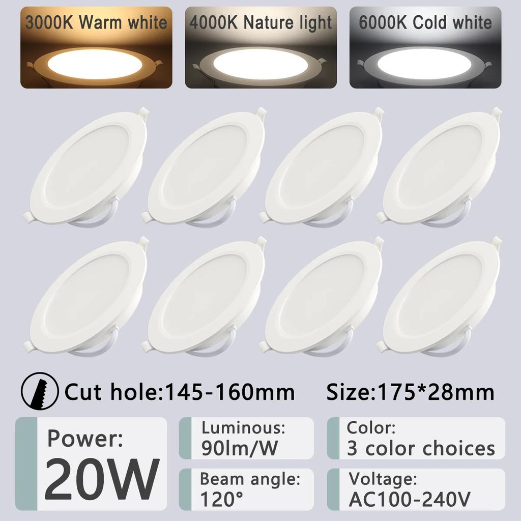 8Pack Recessed Led Downlight 3 4 5 6 8 Inch 3000K 4000K 6000K Round Led Panel Light 110V 220V 230V for Home Indoor Lighting