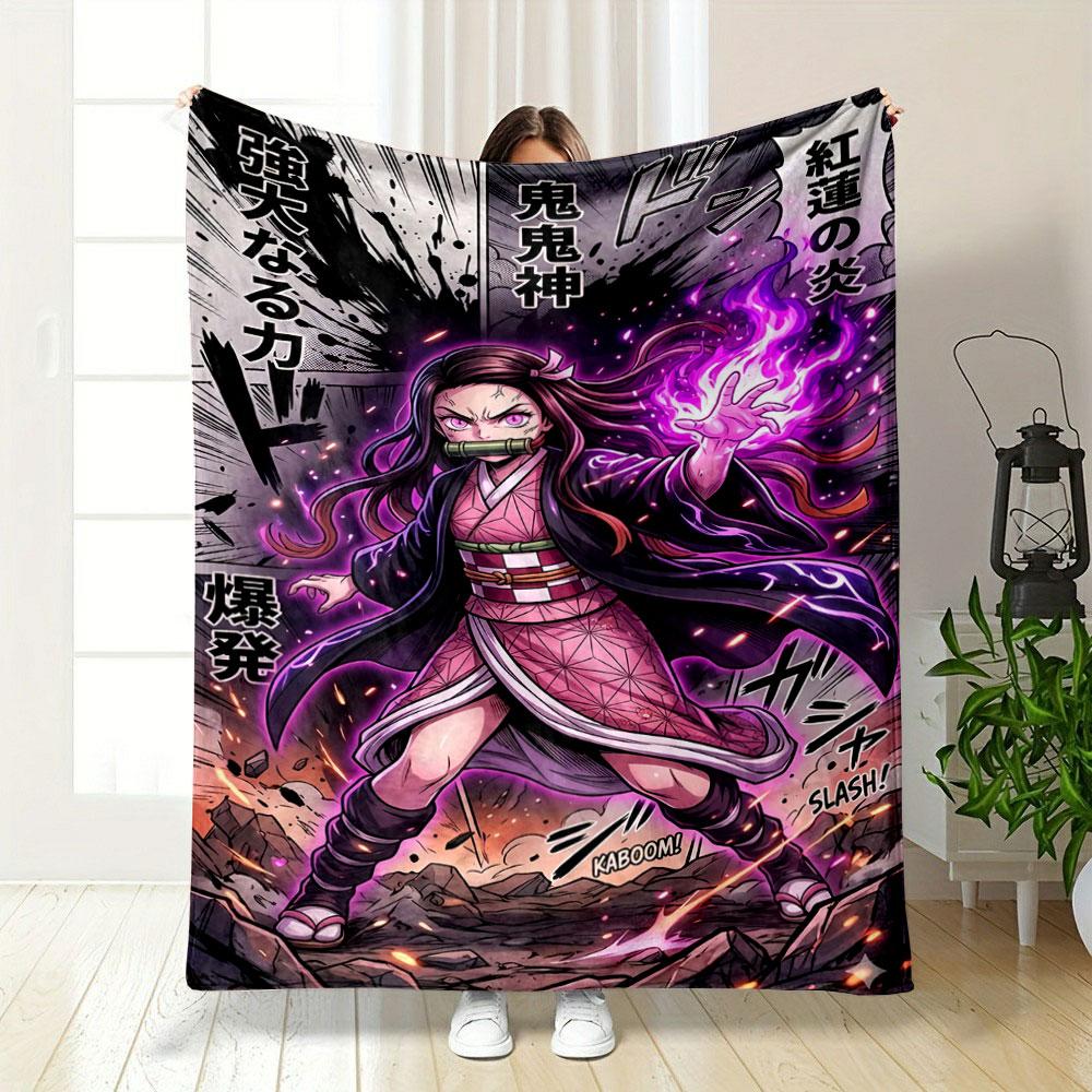 Fiery purple energy surrounds the character, emphasizing power and action. for all seasons blanket lunch break throw gift