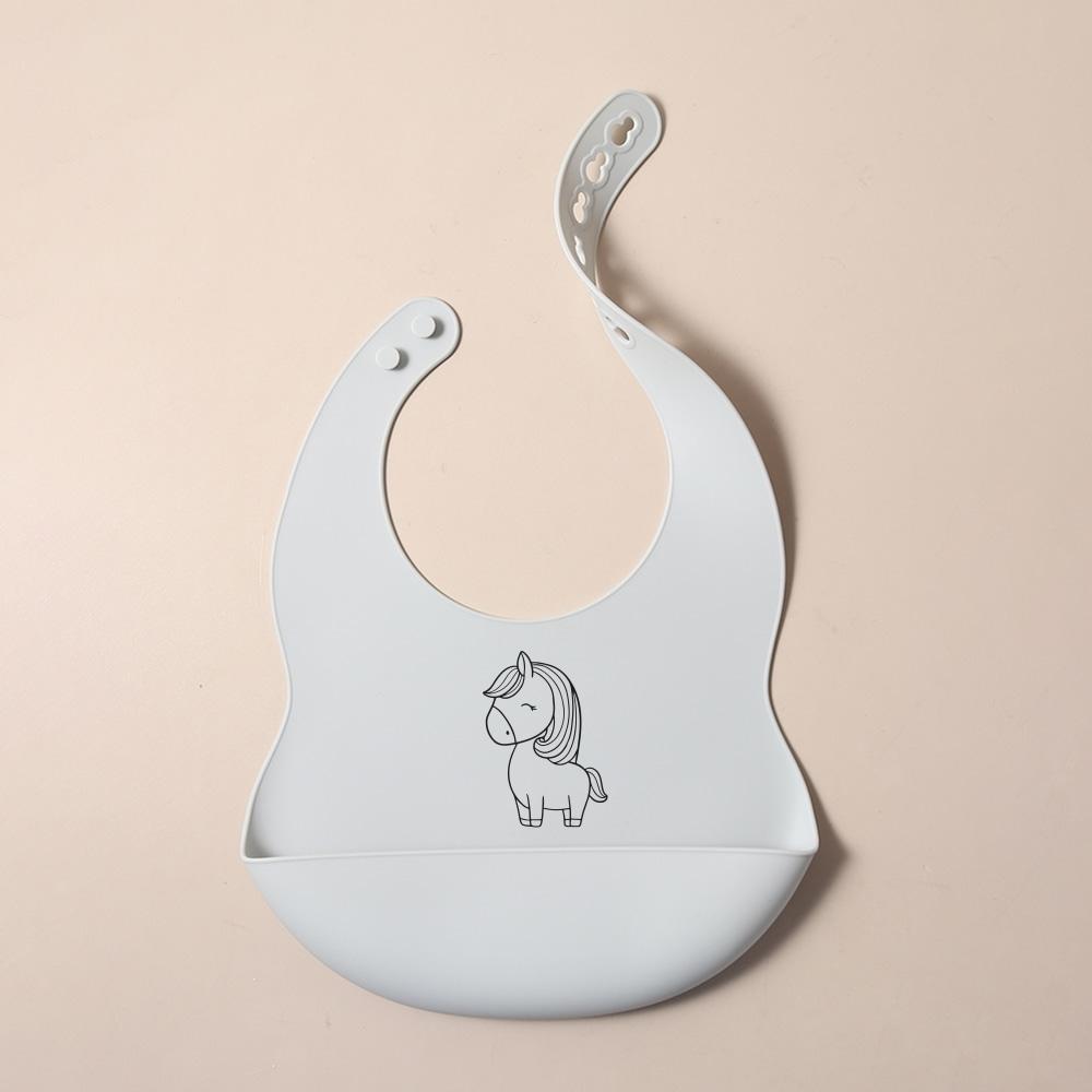 Custom Silicone Baby Bib with & Cartoon Print pattern Food-Grade solid Feeding Bib DZ13
