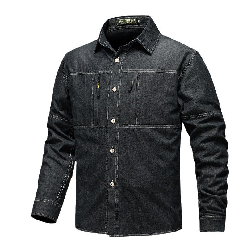 Retro Denim Shirt Men's Spring New Loose Plus Size Shirt Lapel Jacket