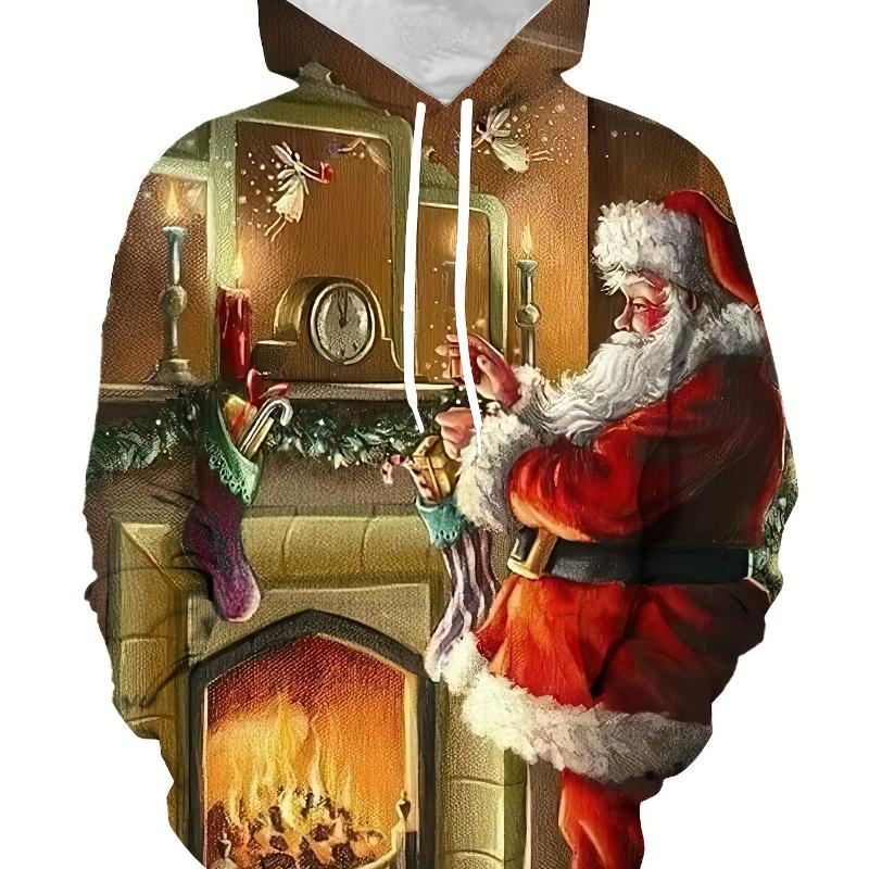 Funny Men's Hooded Hoodies 3D Prints Christmas Theme Sweatshirt Drawstring Sportwear Long Sleeve Tops Casual Men's Clothing