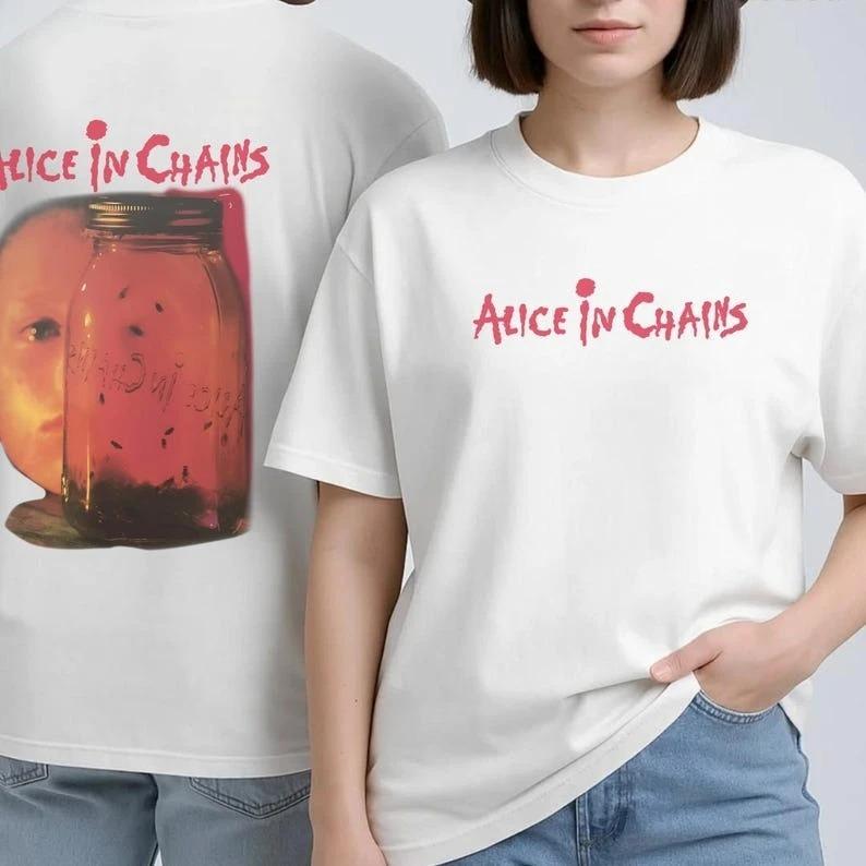 Vintage Alice In Chains Print Short Sleeves Tshirt Grunge Rock Band Graphic Unisex Women 90s Alternative Music Merch Gift For Fan
