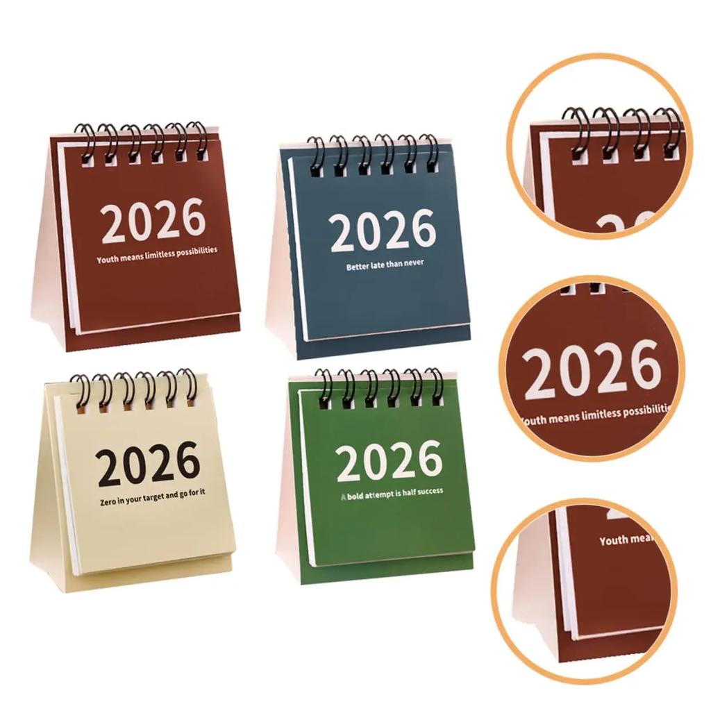 2026 Mini Simple Desk Calendar - Creative Spiral-Bound Calendar for Desktop Decoration & Office Stationery