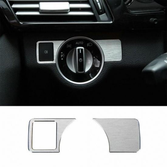 Для Benz GLK 2009-2015 Серебристая алюминиевая накладка на кнопку переключателя фар 2 шт.