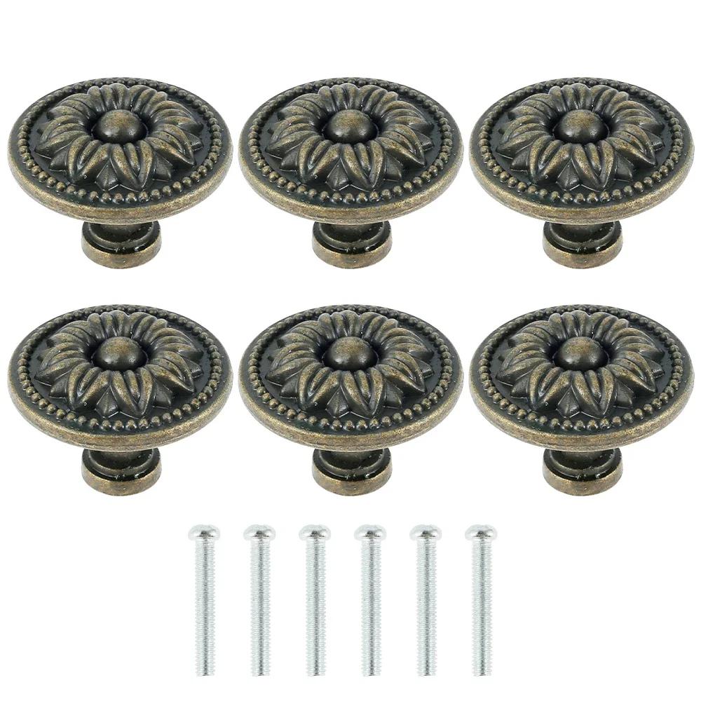 

6Pcs Vintage Cabinet Knobs Set Antique Bronze Cupboard Door Pull Knob Round Zinc Alloy Dresser Knob Furniture Handle Pulls