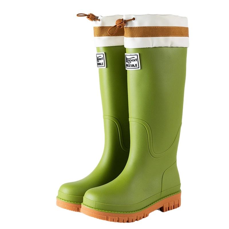Women's Outdoor High Tube Rain Boots Waterproof Non Slip Drawstring Rain Shoes Adult Wear Resistant Rubber Shoes