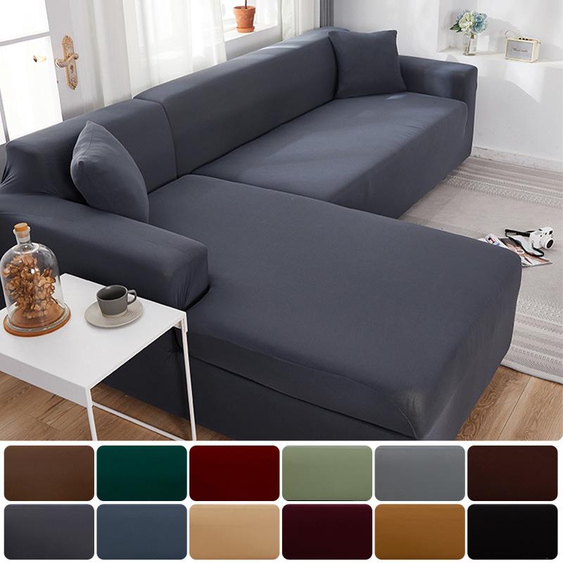 Vanlige hjørnesofatrekk til stue Elastisk spandex sofatrekk Stretch trekktrekk L-form Sofa Trenger Kjøp 2stk Sofatrekk